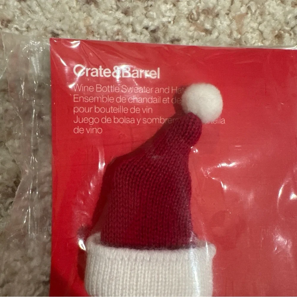 Crate&Barrel Red and White Santa wine Bottle Cover
